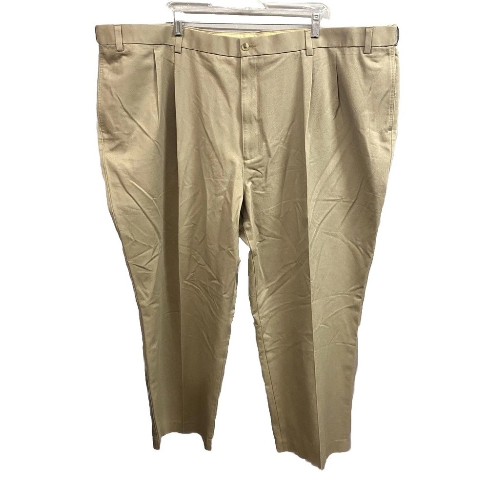 Savane Tailored 2U Chino Pants Mens 54x30 Khaki Pleated Straight Fit Performance